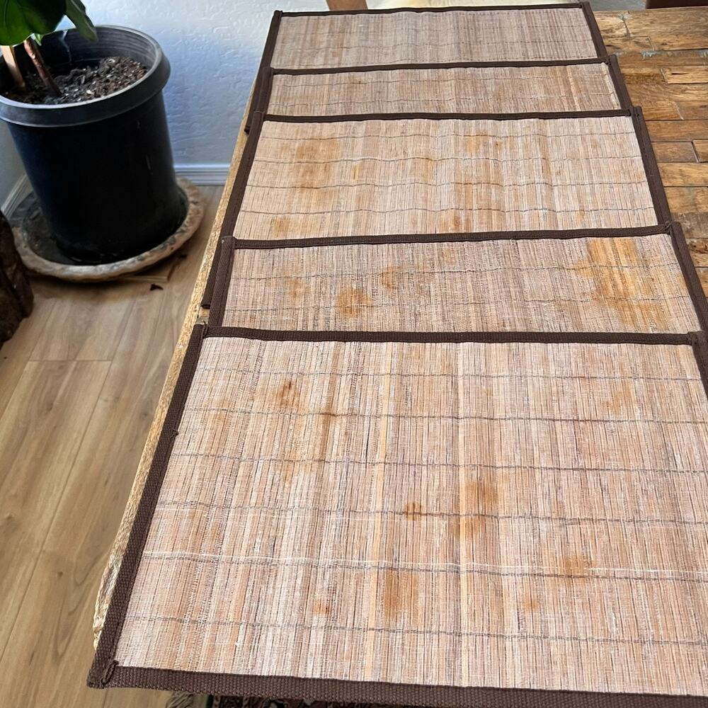 Bamboo Slat Placemat Set of 5 with Brown Fabric Border - Picture 5 of 9
